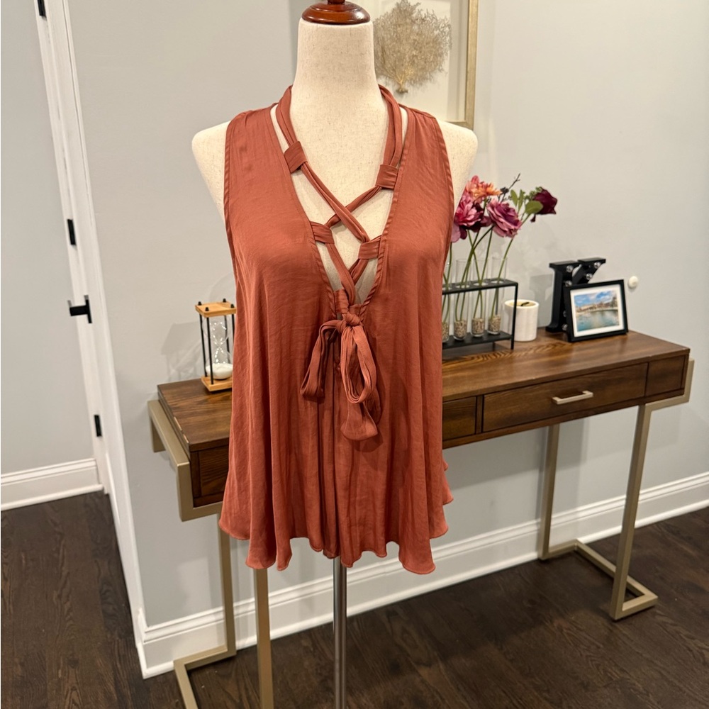 Free People Rust Sleeveless Top with Tie Detail